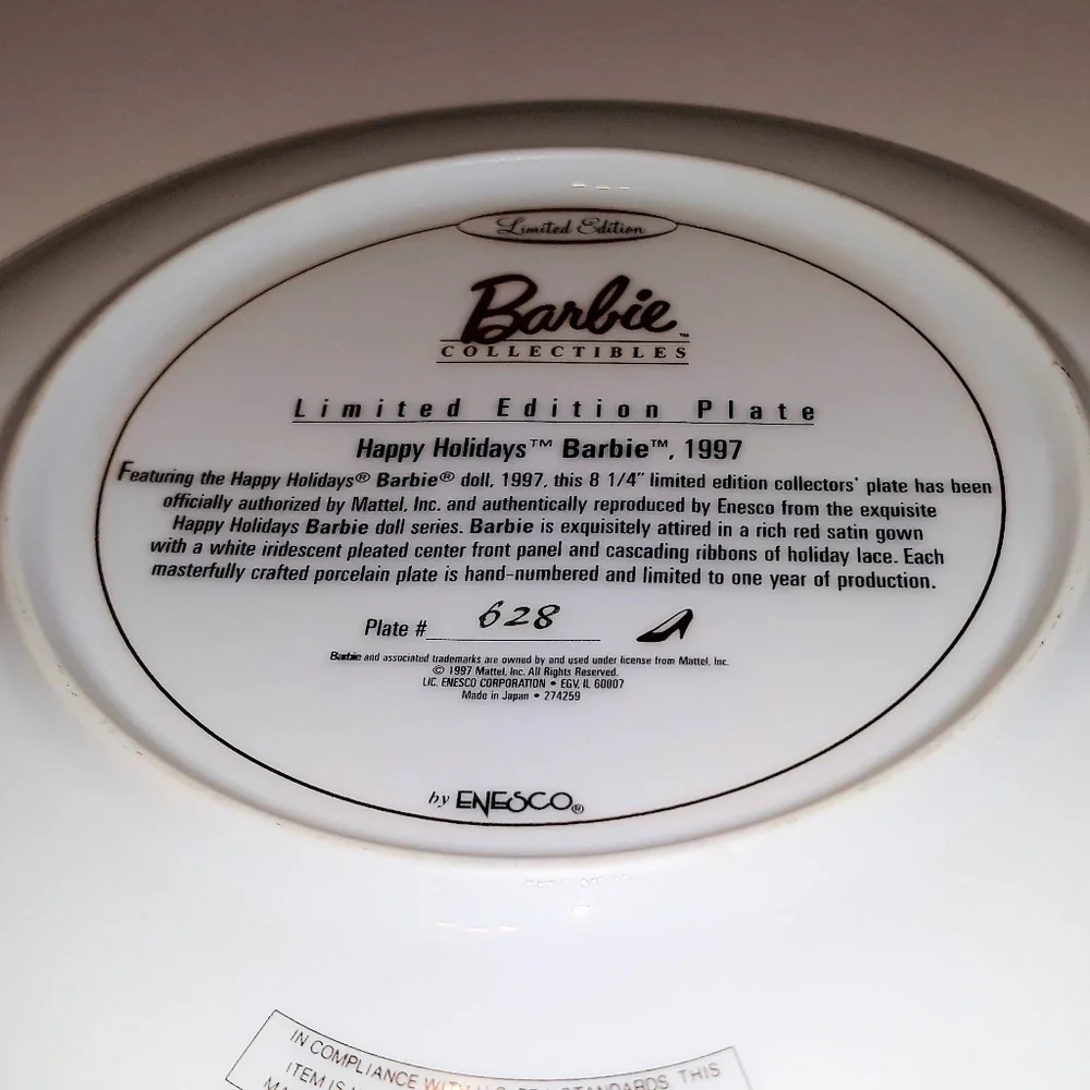 Happy Holidays Barbie 1997 Ltd. Ed. Plate No. 628